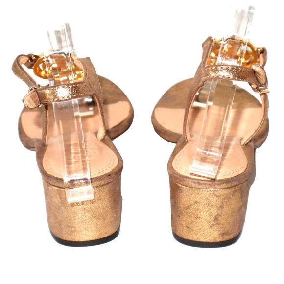 Women's Tory Burch Gold Metallic Heeled Sandals w/ Crystal Logo Medallion Sz 9.5 - Picture 5 of 6